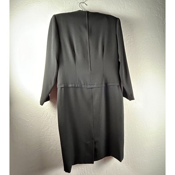 Vintage Henry Lee Career Shift Dress Size 10P Black Gold Buckle Waist Zip Back - Picture 2 of 9